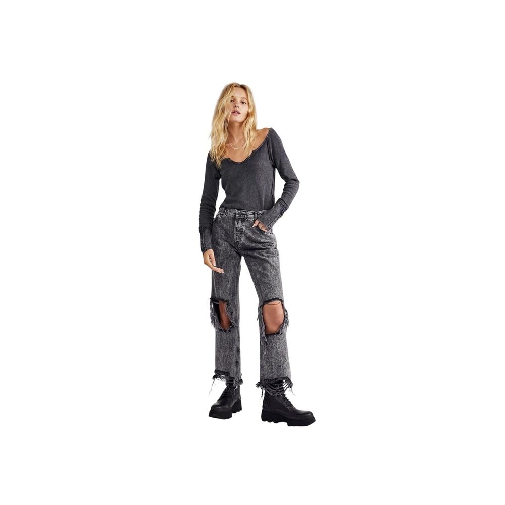Free People We The Free x Maggie Mid Rise Ripped Straight Jeans- Bottlerocket 29